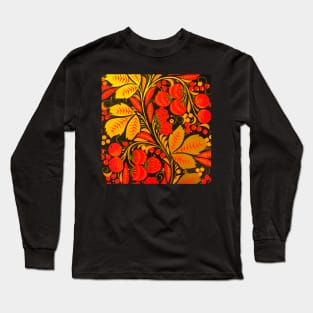 Russian Traditional Khokhloma Folk Art Design Long Sleeve T-Shirt